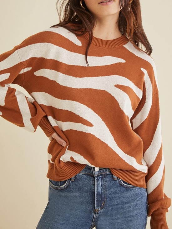 Amour Vert Sweaters - Amour Vert Adelola Crewneck Zebra Print Rust and Cream Sweater XS